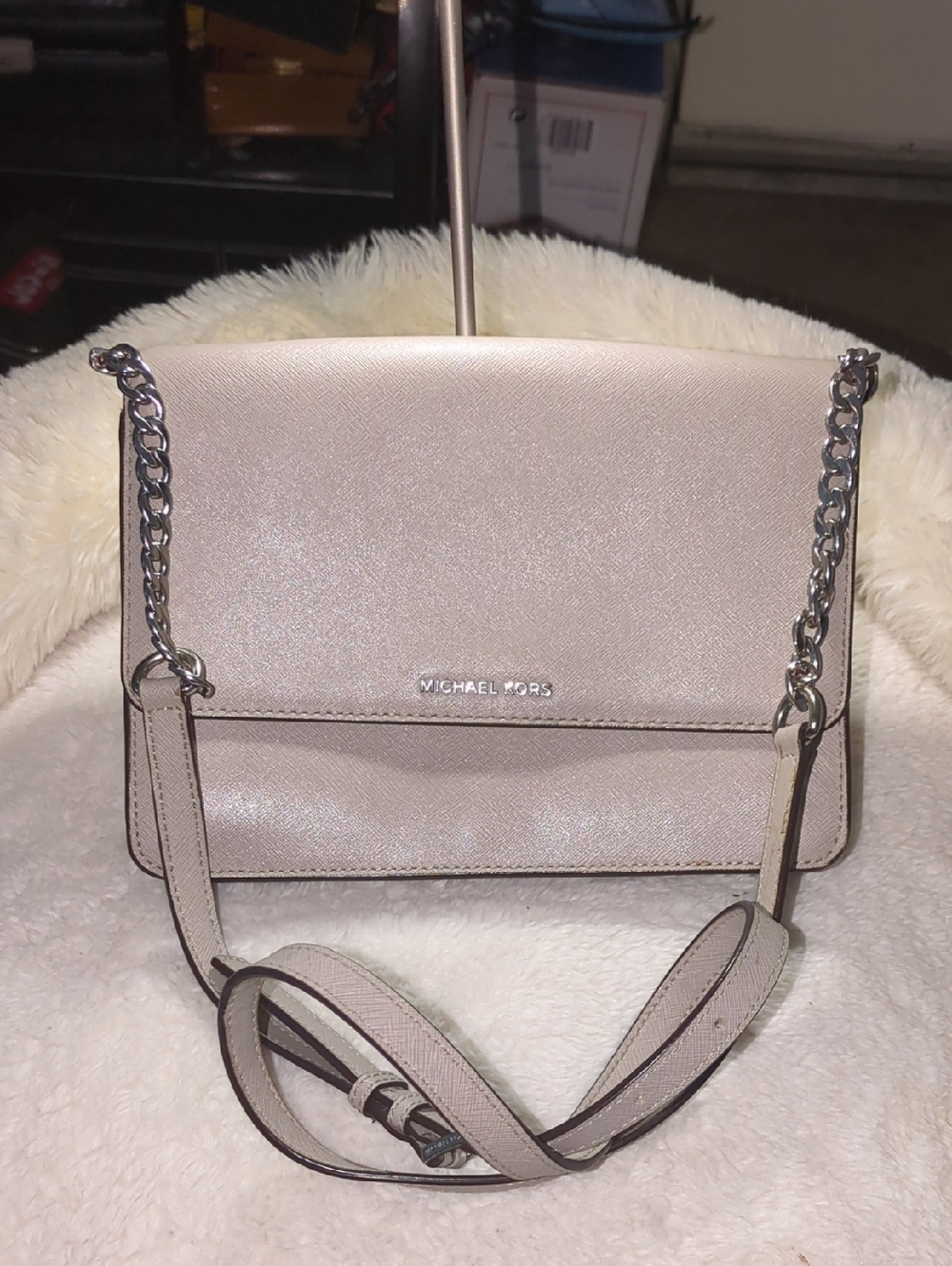 Michael Kors Light Blush Saffiano Leather Chain-Accent Crossbody Bag